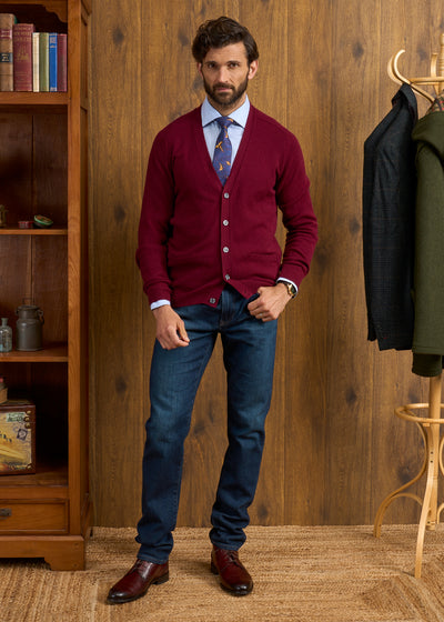 Cornwall Lambswool Cardigan in Bordeaux