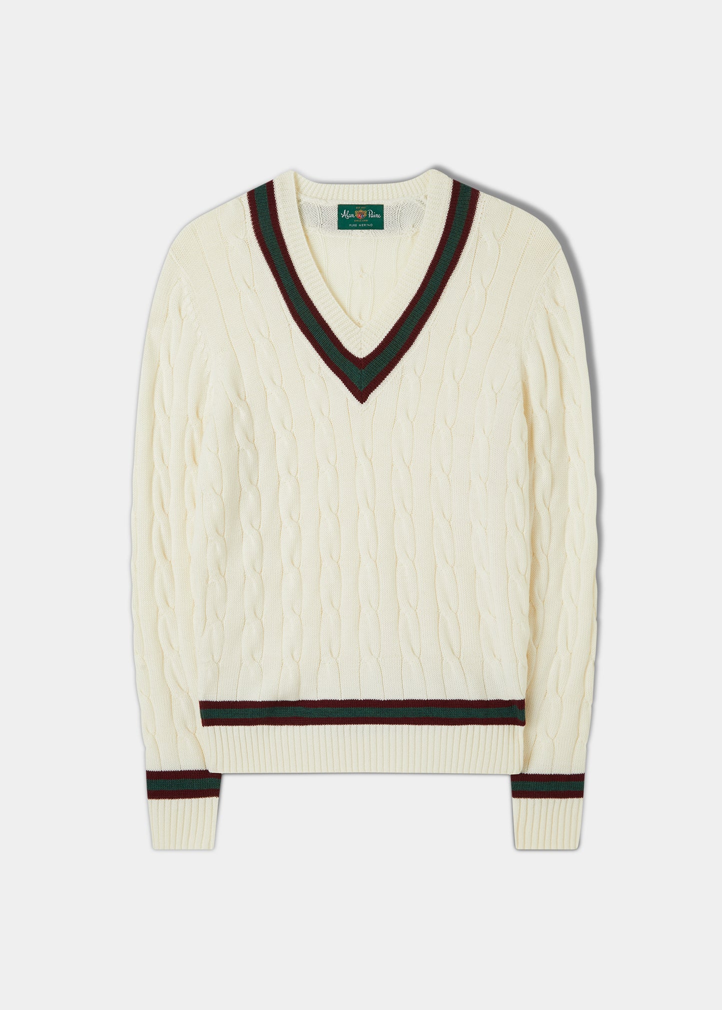 Grafton Men's Merino Wool Cable Cricket Jumper In Ecru 