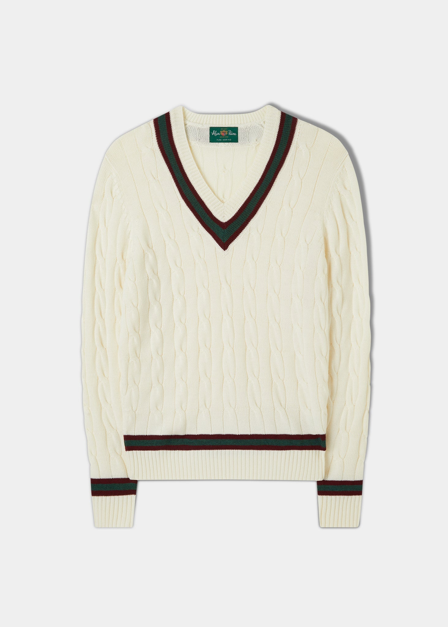 Grafton Men's Merino Wool Cable Cricket Jumper In Ecru 