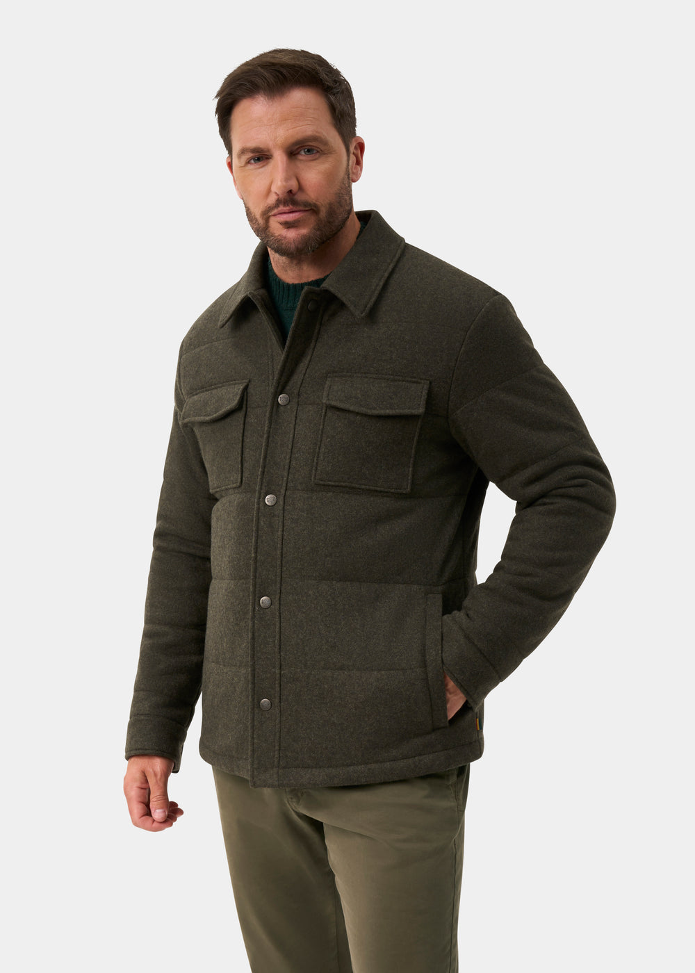 Richmond Men's Knitted Quilted Shacket In Olive