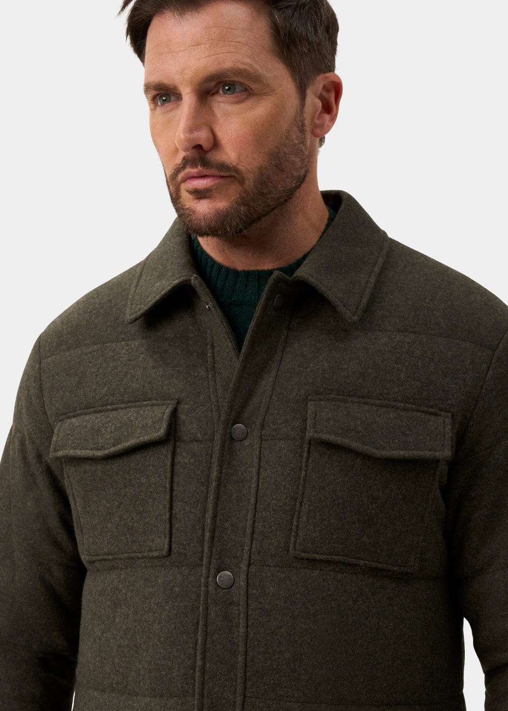 Richmond Men's Knitted Quilted Shacket In Olive