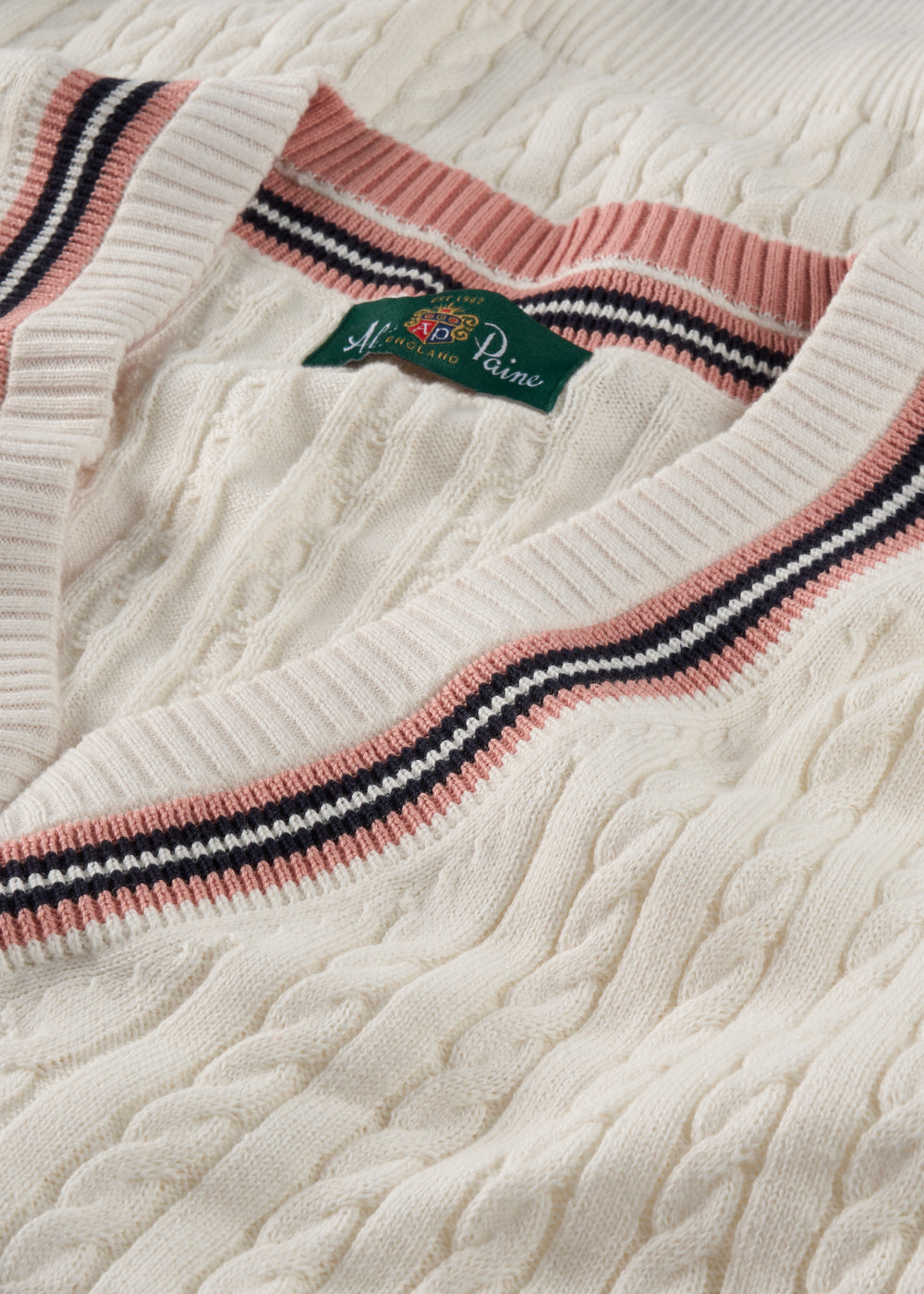 Ladies Cotton Cable Knit Cricket Jumper in White
