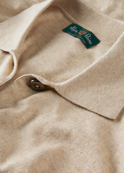 Ladies Cotton Cashmere Collared Cardigan in Beige