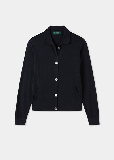 Ladies Cotton Cashmere Collared Cardigan in Navy