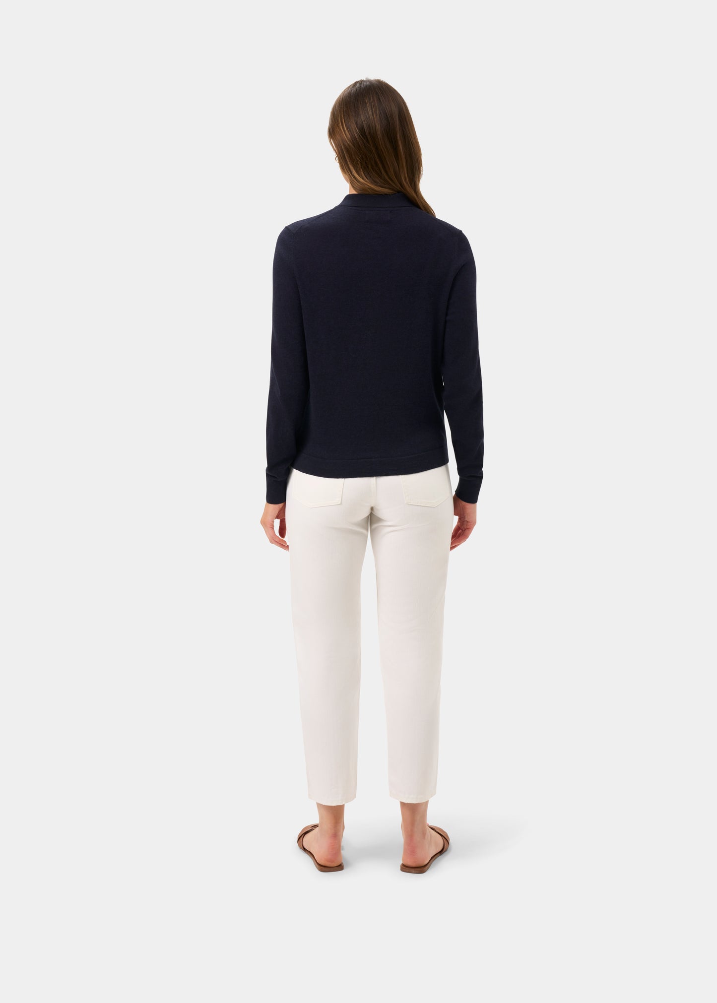 Ladies Cotton Cashmere Collared Cardigan in Navy