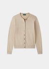 Ladies Cotton Cashmere Crew Neck Cardigan in Beige