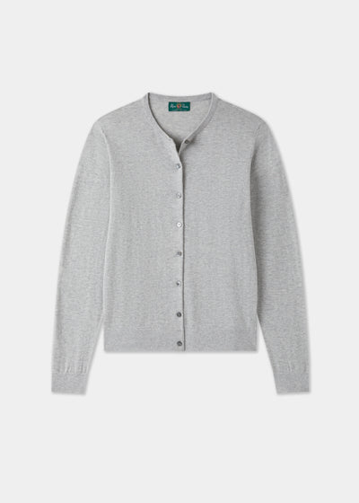 Ladies Cotton Cashmere Crew Neck Cardigan in Light Grey