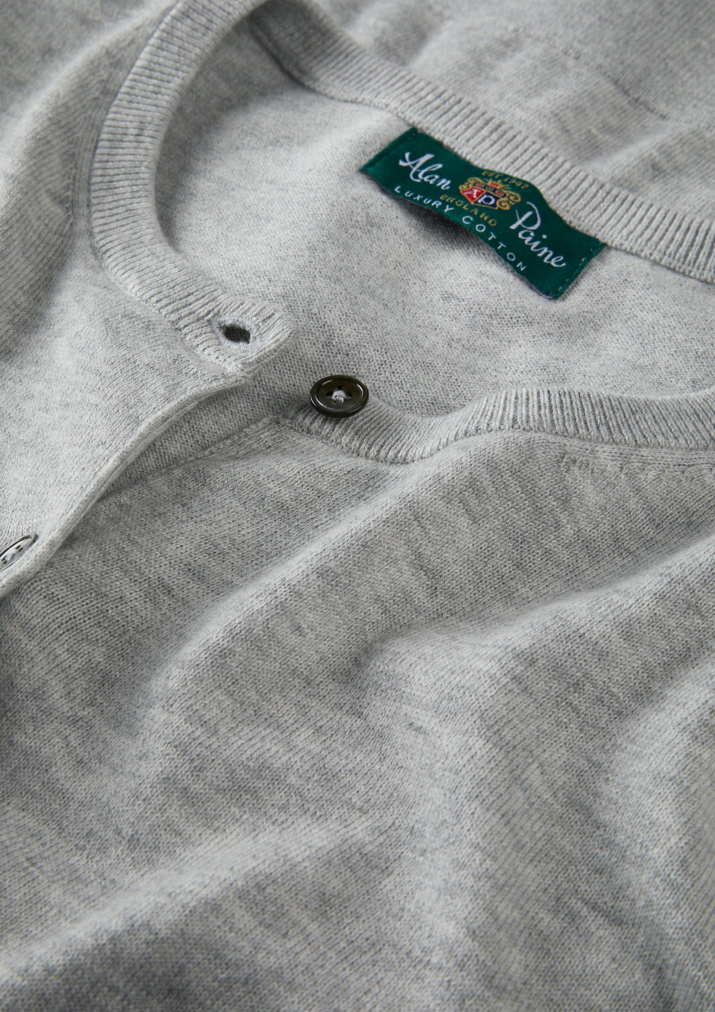 Ladies Cotton Cashmere Crew Neck Cardigan in Light Grey