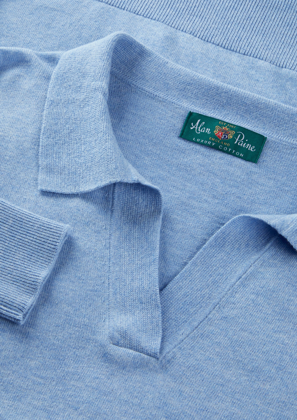 Ladies Cotton Cashmere Open Placket Jumper in Light Blue