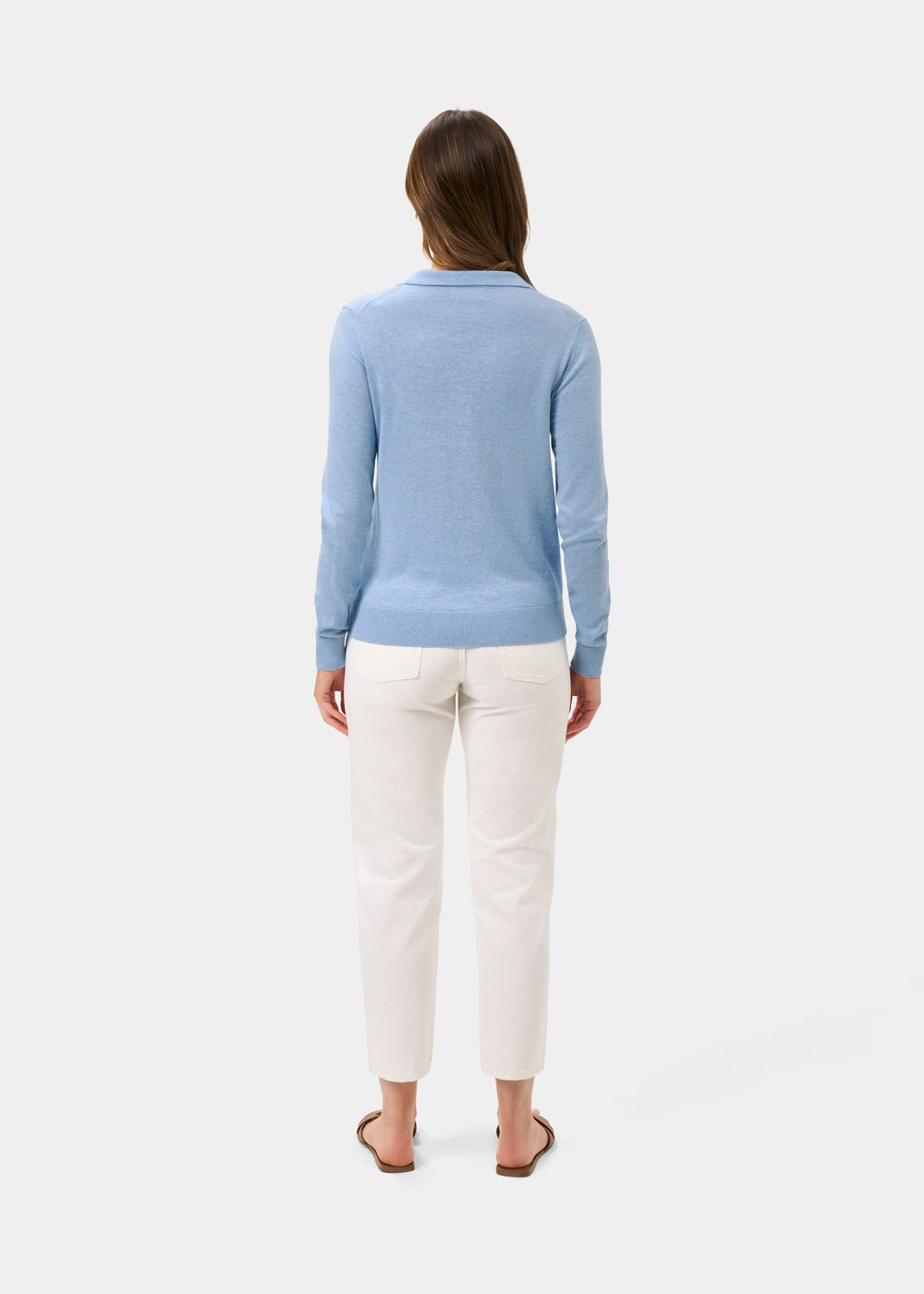 Ladies Cotton Cashmere Open Placket Jumper in Light Blue