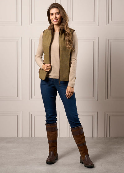 Combrook Ladies Tweed Gilet In Grove
