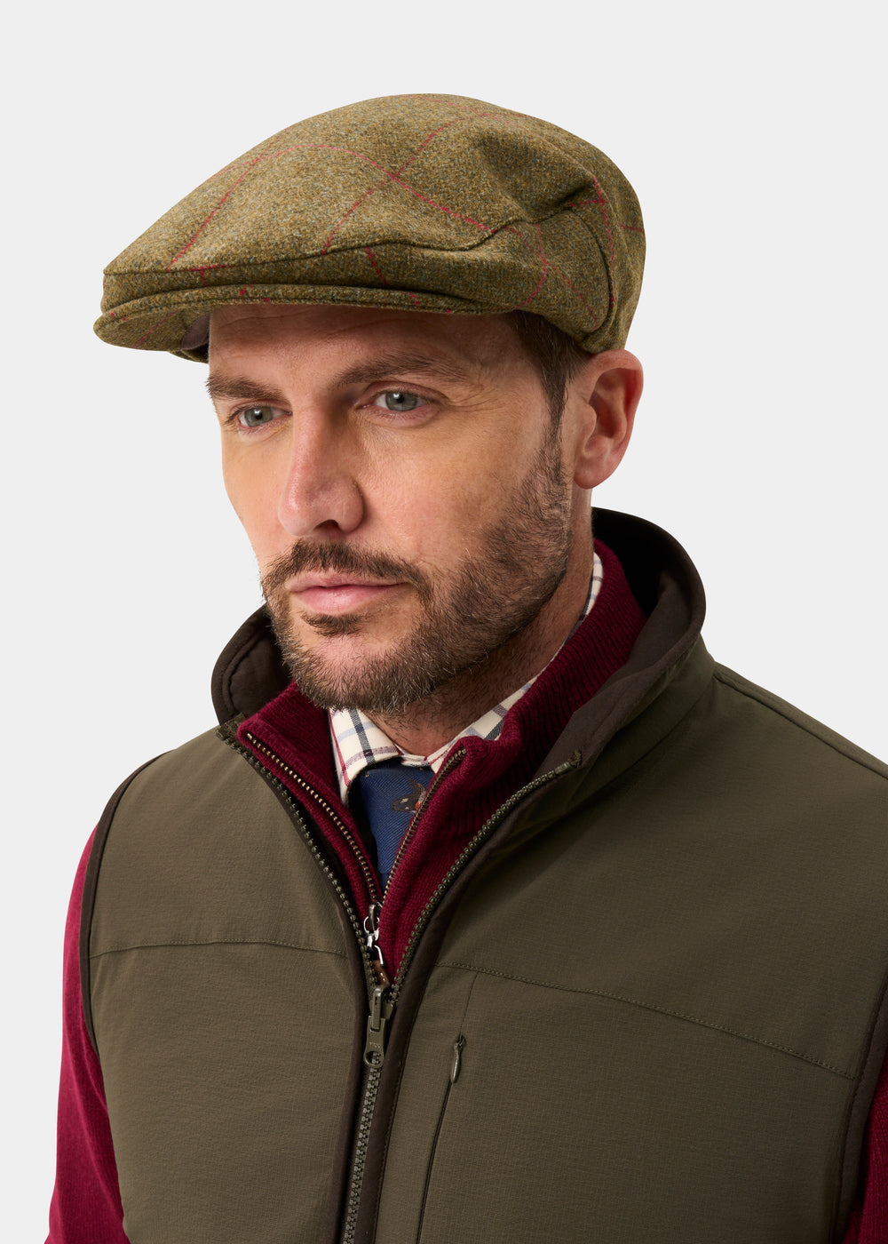 Combrook Men's Tweed Waterproof Flat Cap in Sage  -  Regular Fit