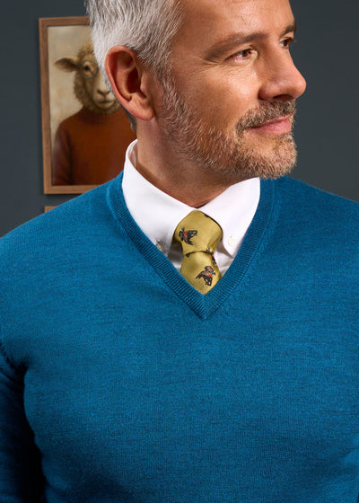 Millbreck Men's Merino Wool Jumper in Bottle Blue