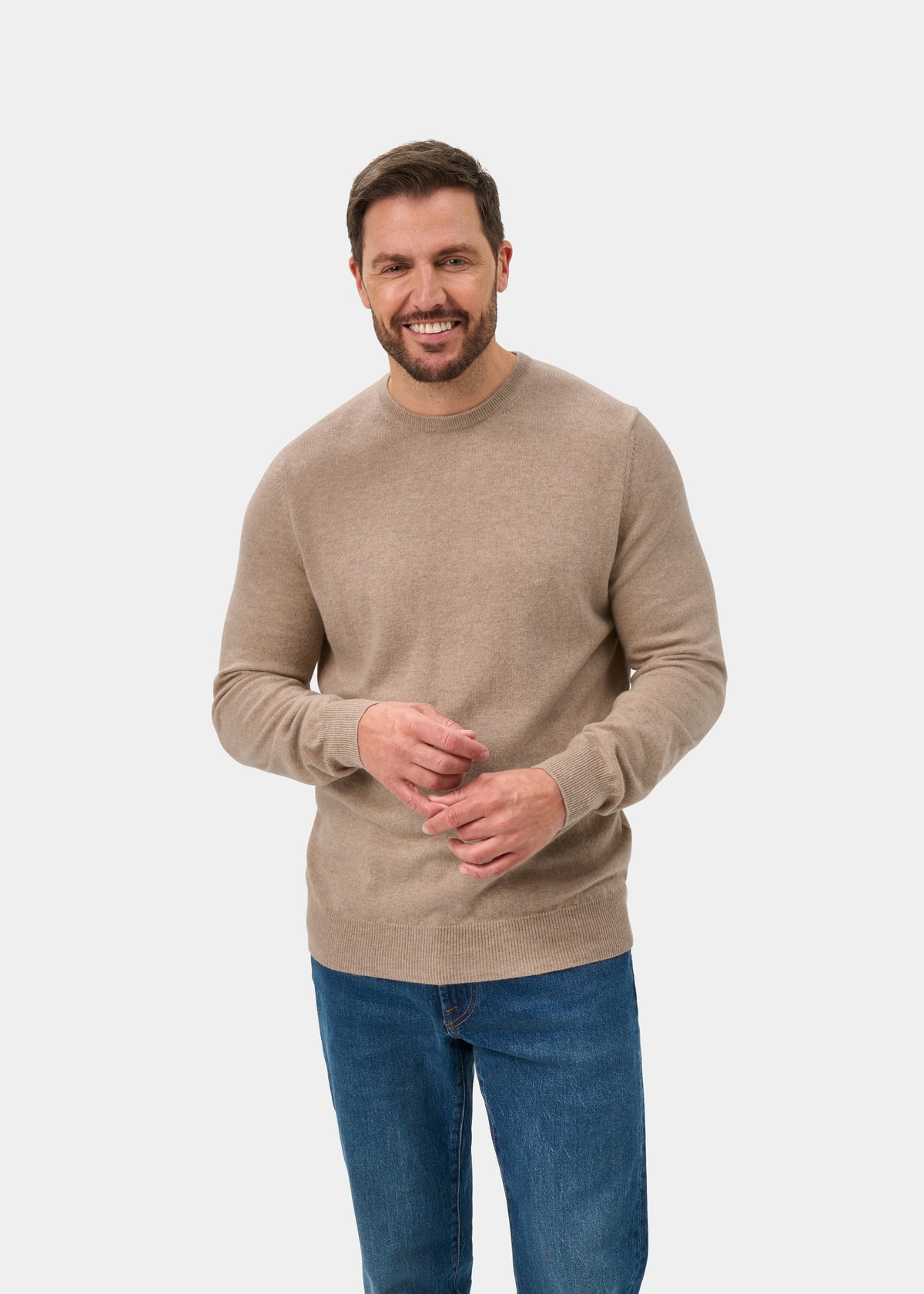 Melfort Pure Cashmere Crew Neck Jumper In Linen - Regular Fit