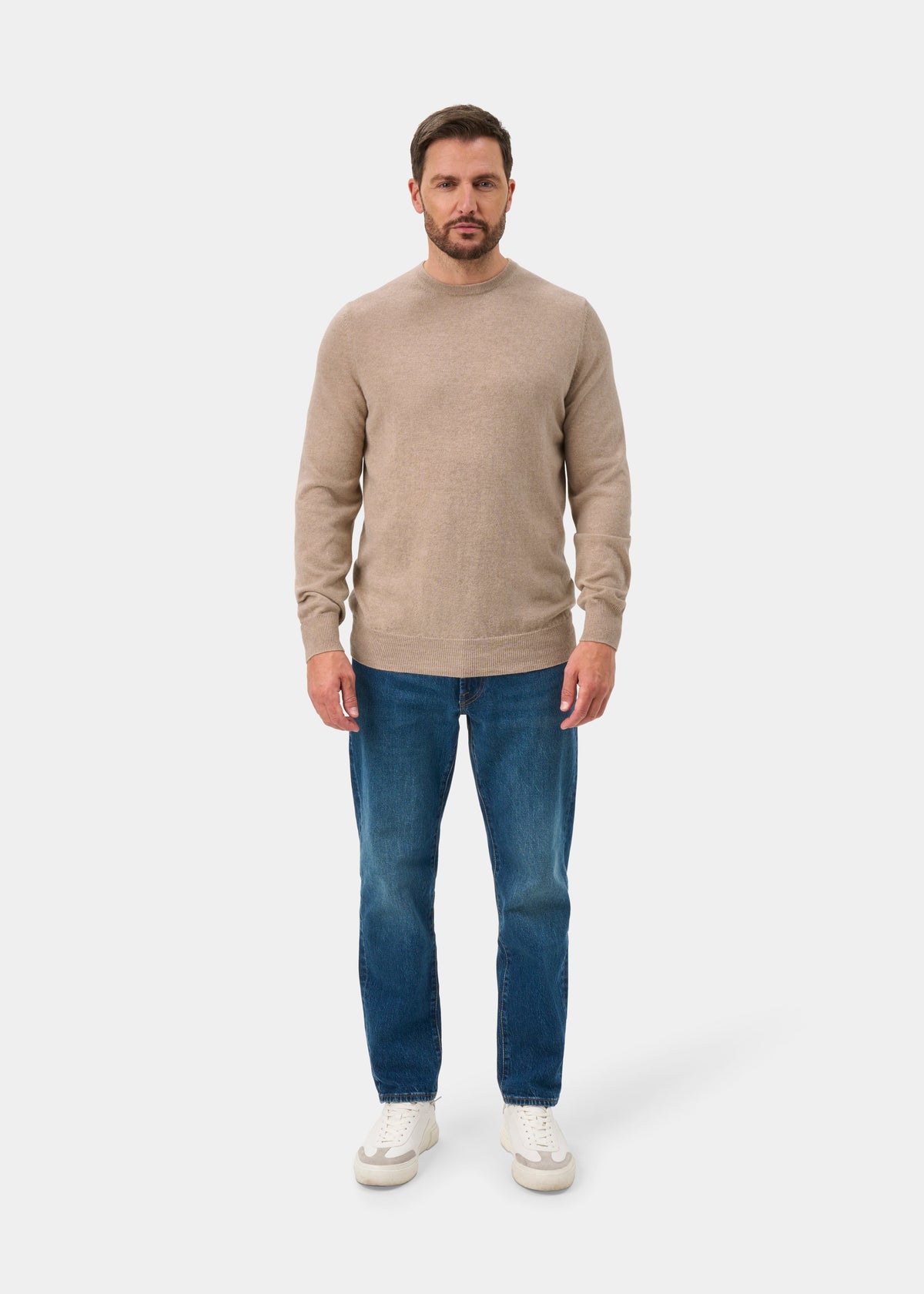 Melfort Pure Cashmere Crew Neck Jumper In Linen - Regular Fit