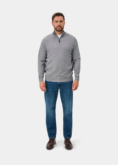 Hanbury Cashmere Zipped Mock Neck Jumper in Light Grey Mix - Regular Fit