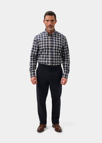 Men's Cotton Long Sleeve Checked Shirt in Blue