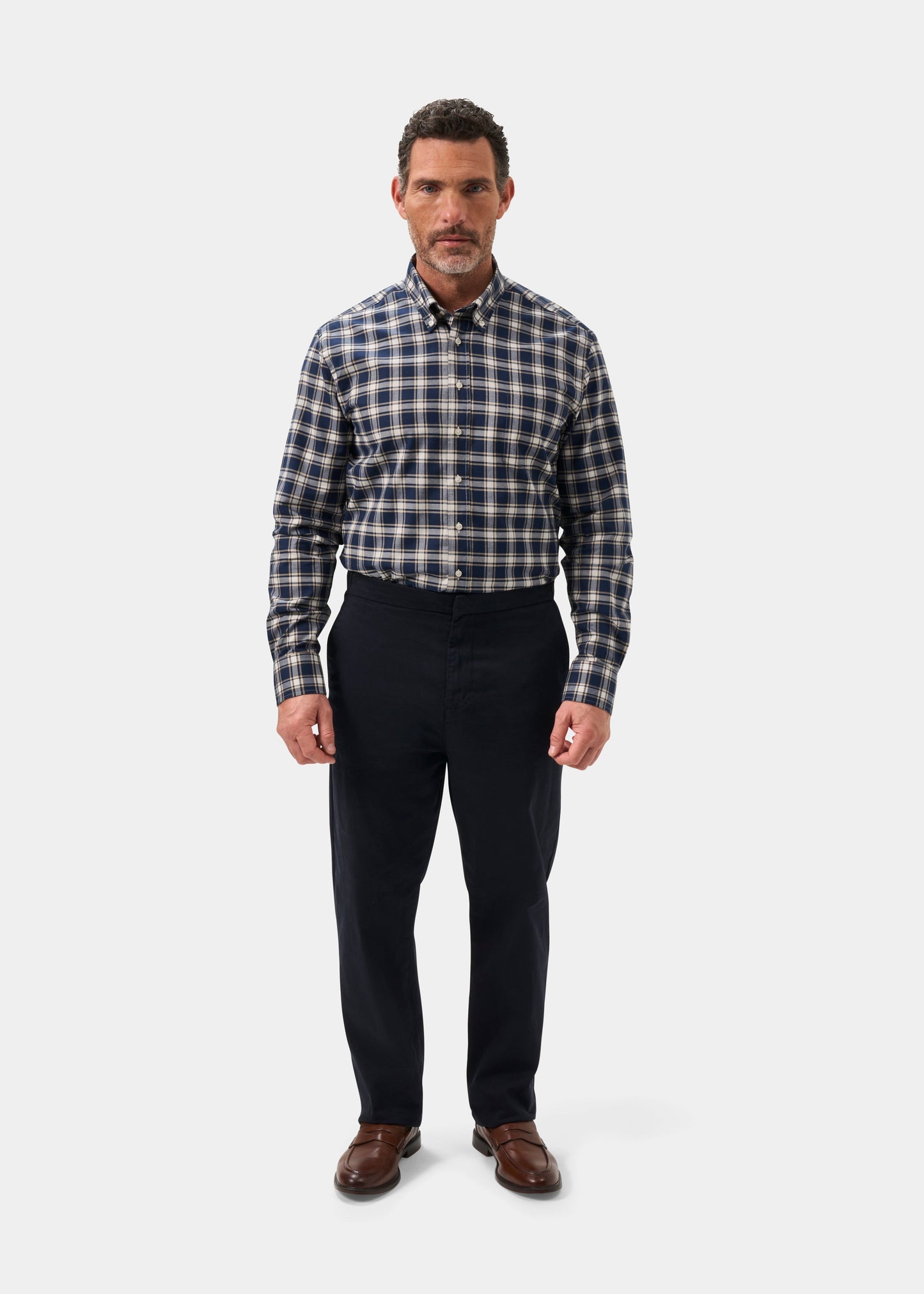 Men's Cotton Long Sleeve Checked Shirt in Blue