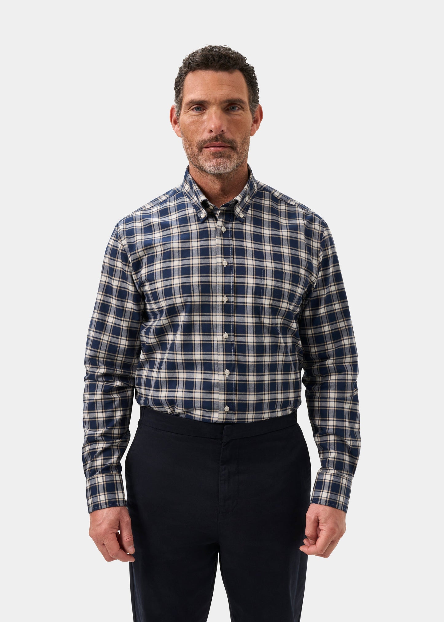 Men's Cotton Long Sleeve Checked Shirt in Blue