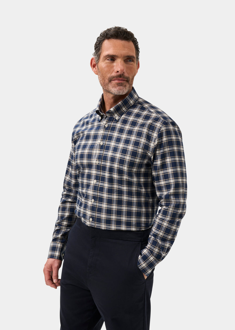 Men's Cotton Long Sleeve Checked Shirt in Blue