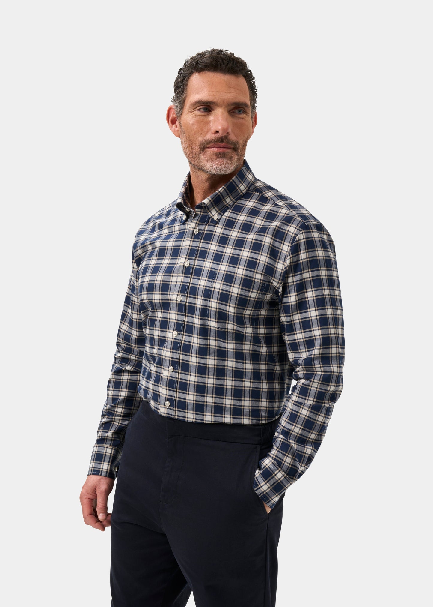 Men's Cotton Long Sleeve Checked Shirt in Blue