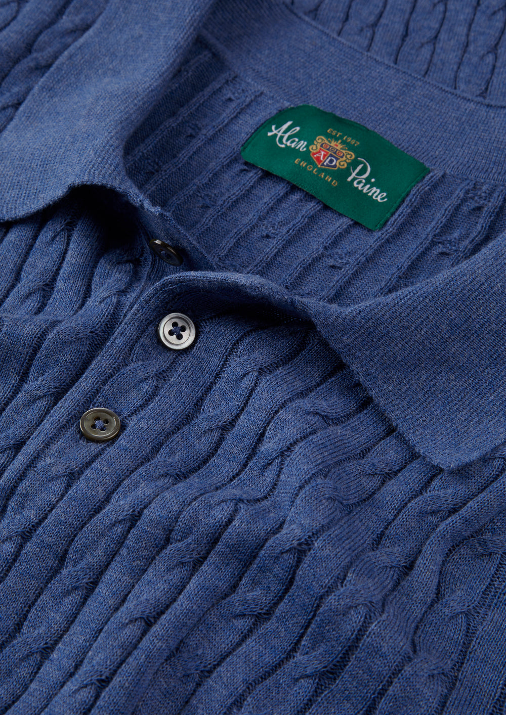 Men's Cotton Cable Polo Shirt in Blue