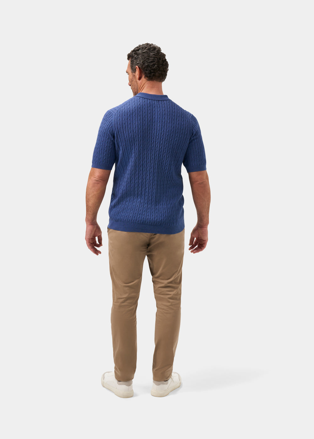 Men's Cotton Cable Polo Shirt in Blue