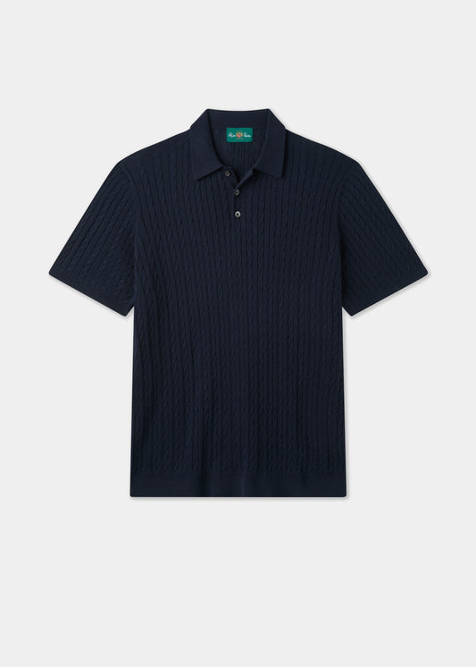 Men's Cotton Cable Polo Shirt in Navy