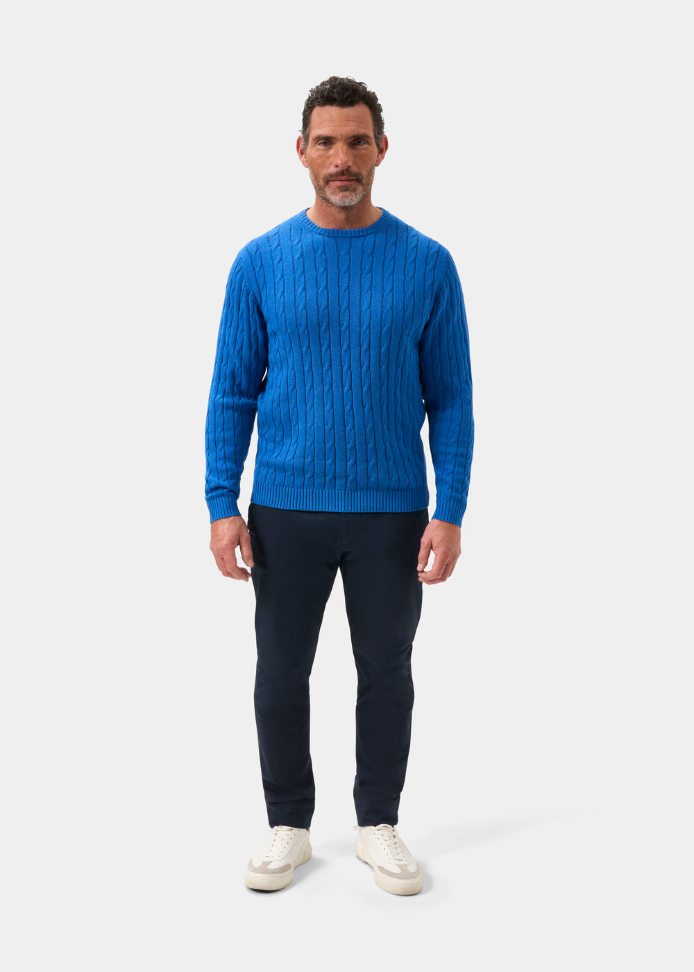 Men's Cotton Cashmere Crew Neck Jumper in Blue