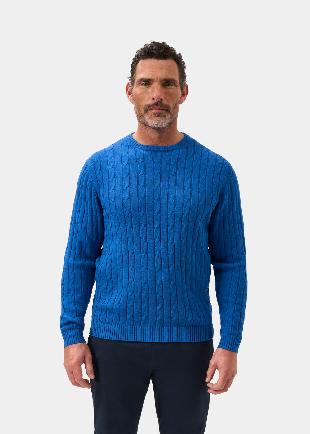 Men's Cotton Cashmere Crew Neck Jumper in Blue