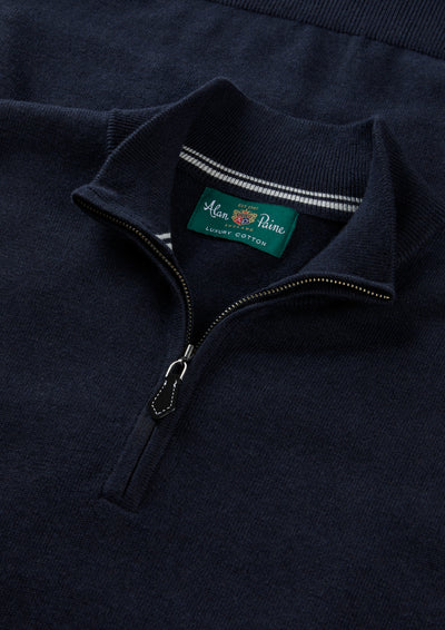 Men's Cotton Cashmere Quarter Zip Gilet in Navy