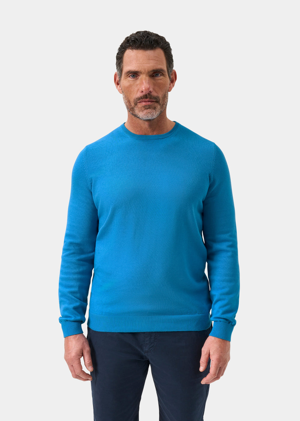 Men's Cotton Cashmere Crew Neck Jumper in Blue