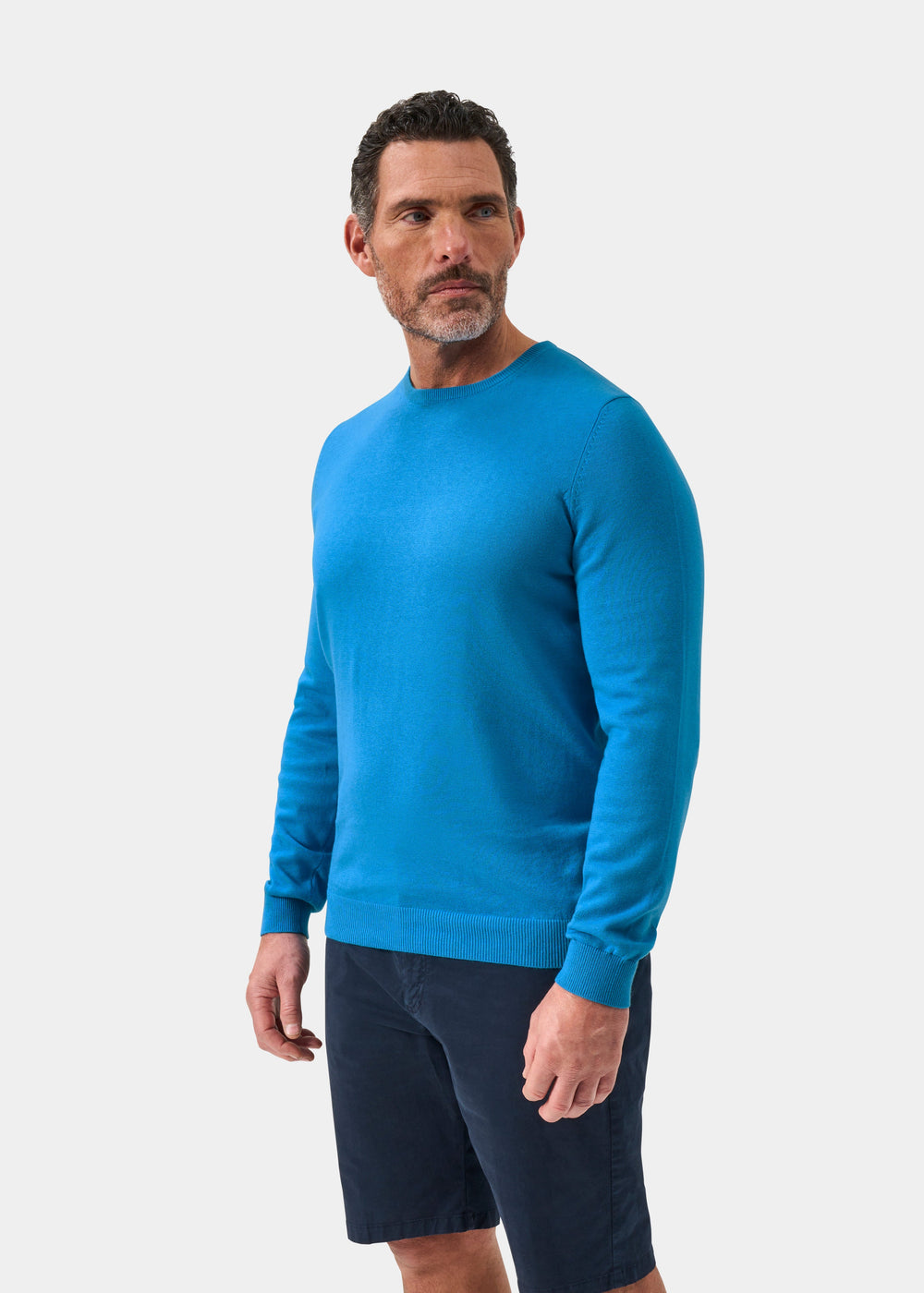 Men's Cotton Cashmere Crew Neck Jumper in Blue