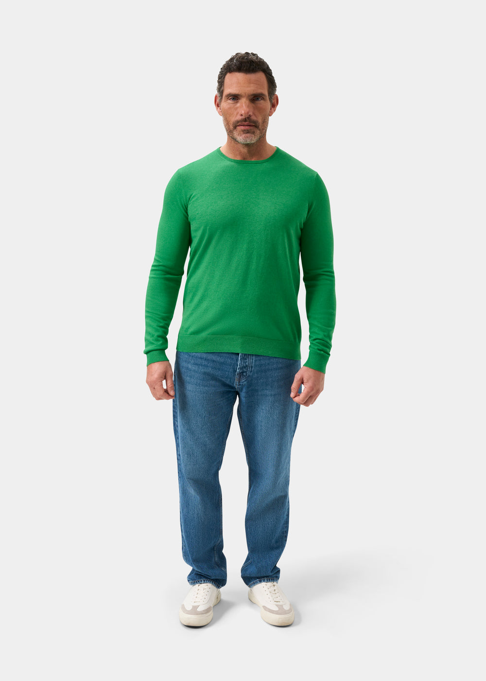 Men's Cotton Cashmere Crew Neck Jumper in Bright Green