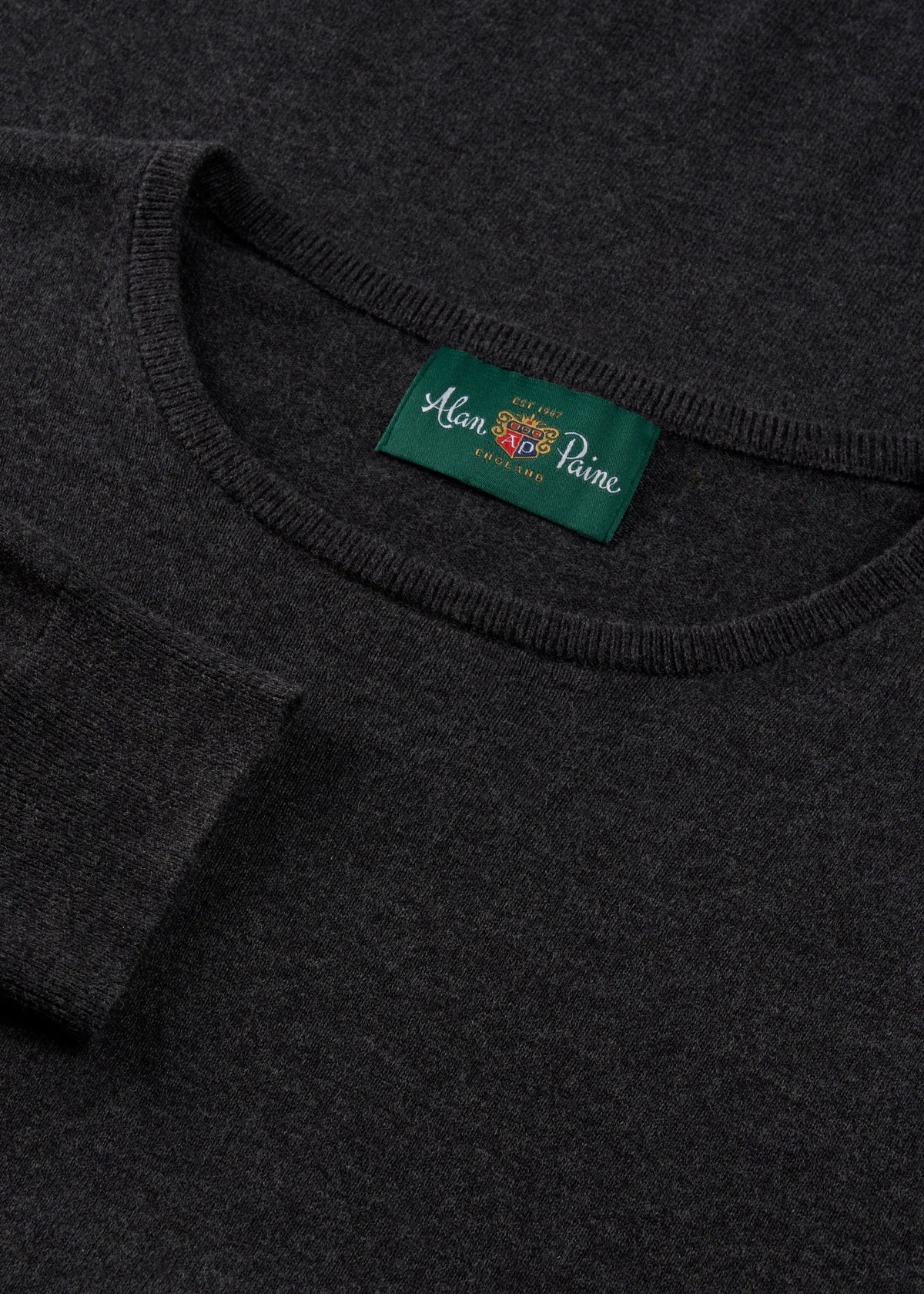 Men's Cotton Cashmere Crew Neck Jumper in Charcoal Grey