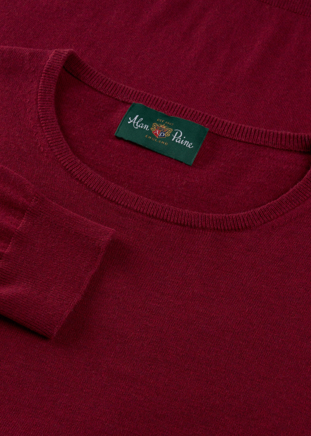 Men's Cotton Cashmere Crew Neck Jumper in Dark Red