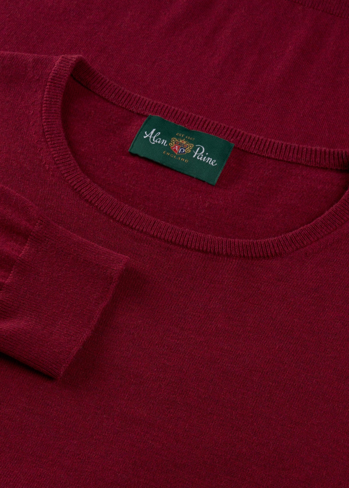 Men's Cotton Cashmere Crew Neck Jumper in Dark Red