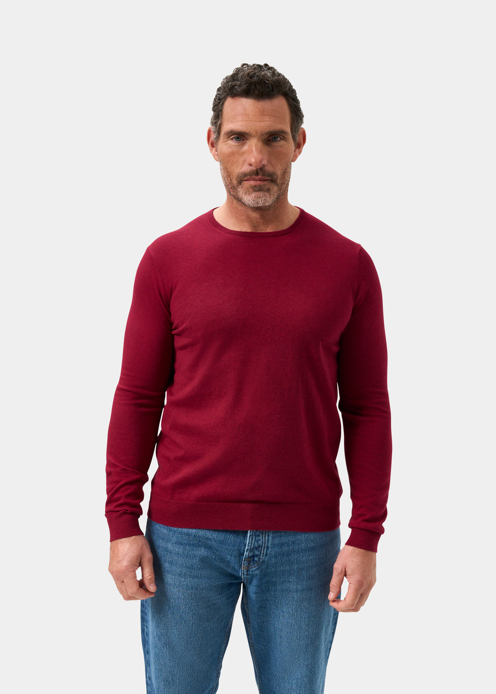 Men's Cotton Cashmere Crew Neck Jumper in Dark Red