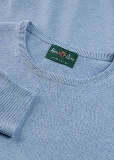 Men's Cotton Cashmere Crew Neck Jumper in Light Blue