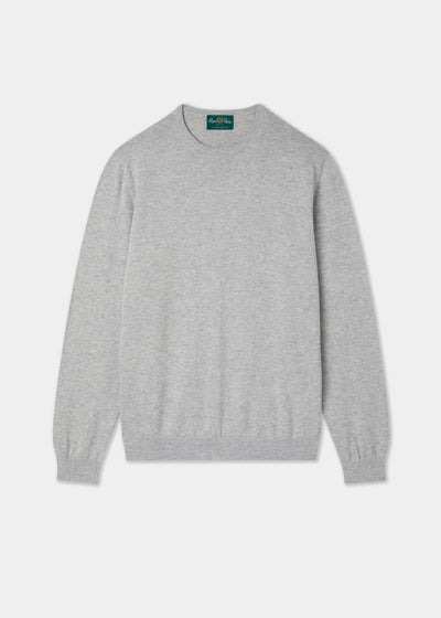 Men's Cotton Cashmere Crew Neck Jumper in Light Grey