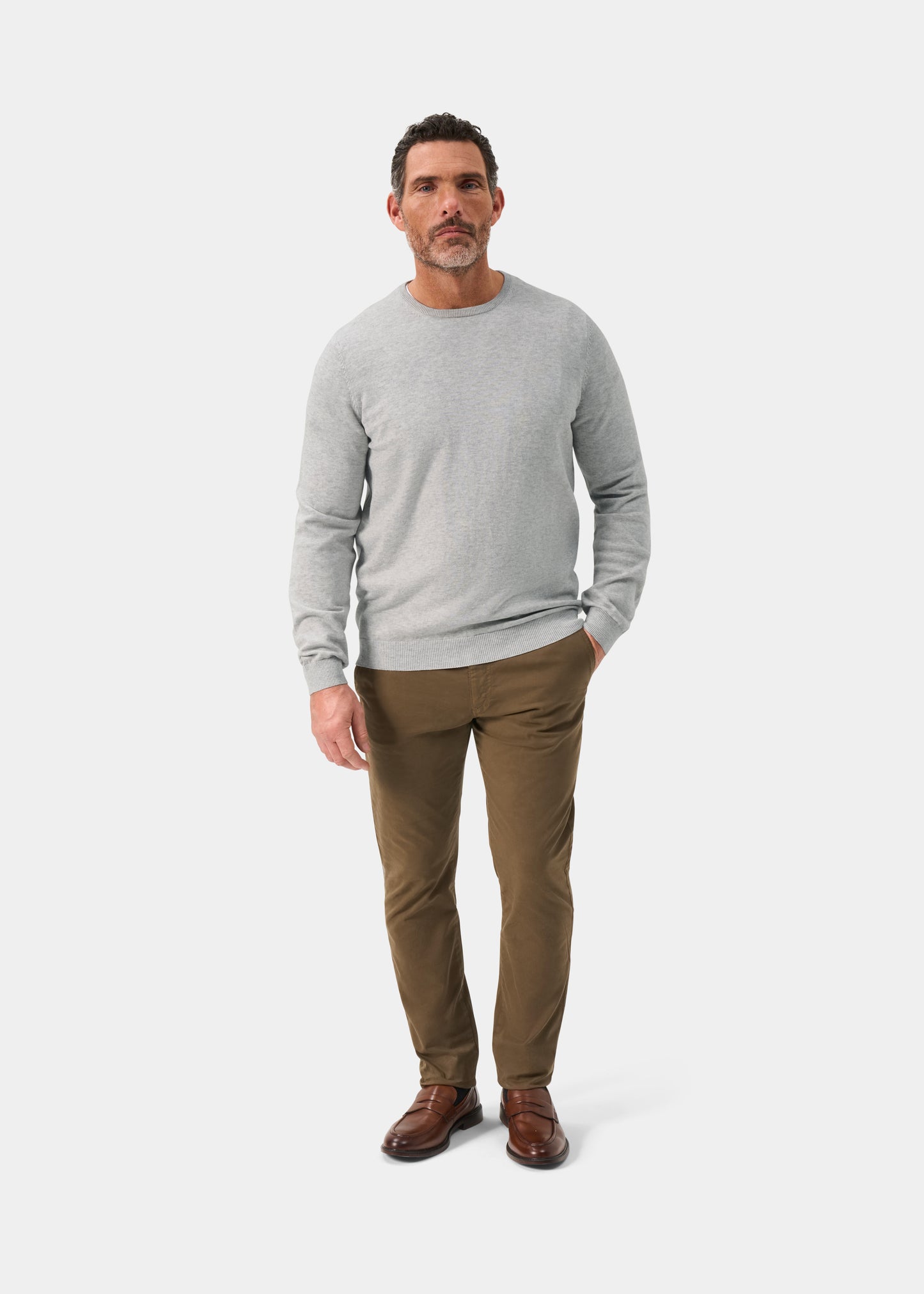 Men's Cotton Cashmere Crew Neck Jumper in Light Grey