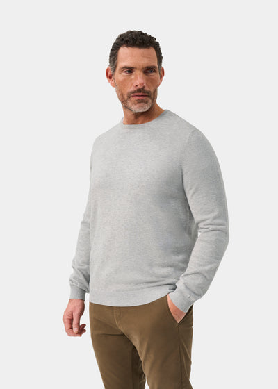 Men's Cotton Cashmere Crew Neck Jumper in Light Grey