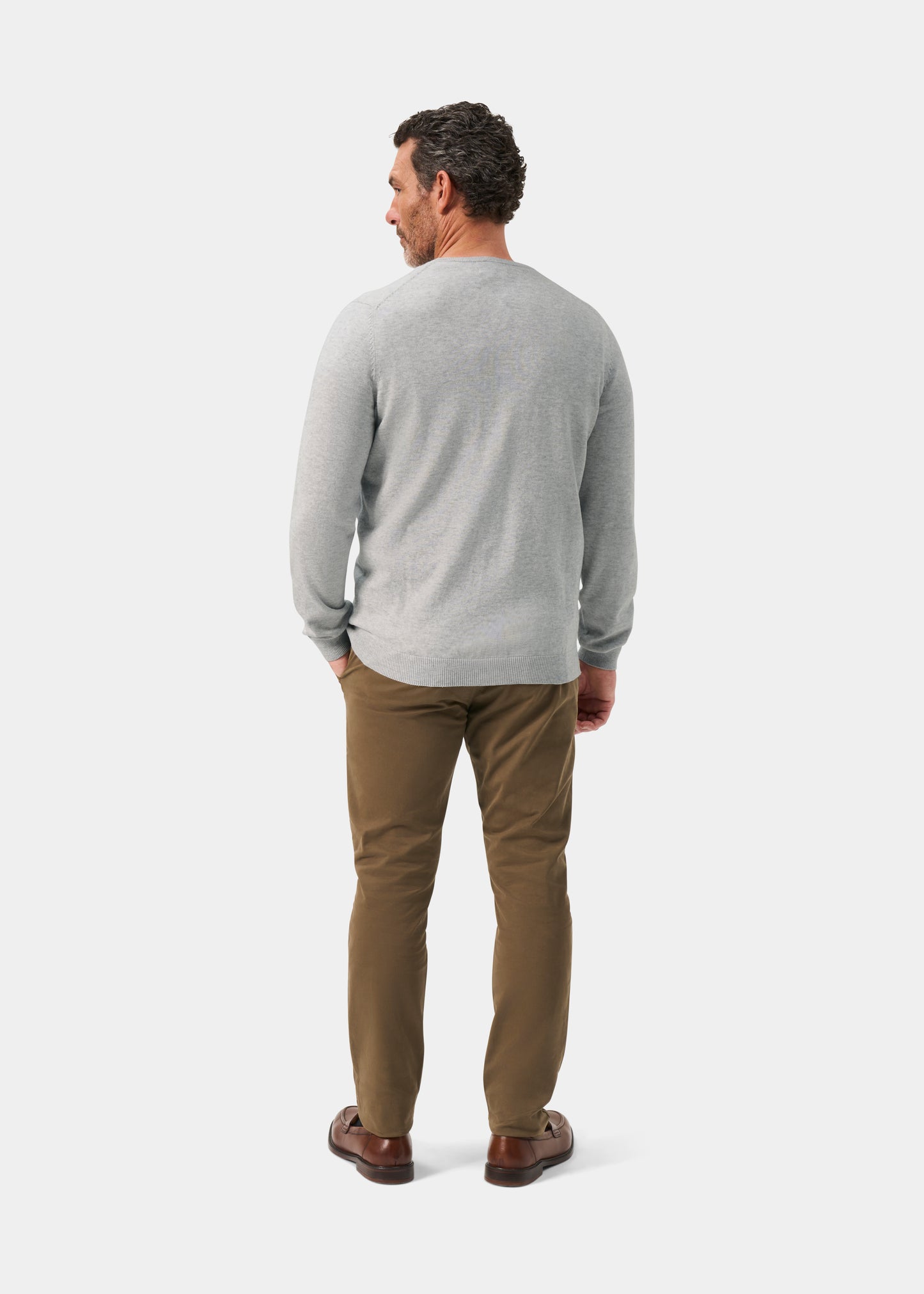 Men's Cotton Cashmere Crew Neck Jumper in Light Grey