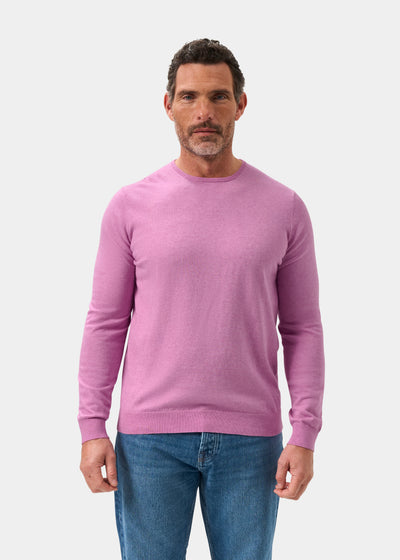 Men's Cotton Cashmere Crew Neck Jumper in Pale Purple