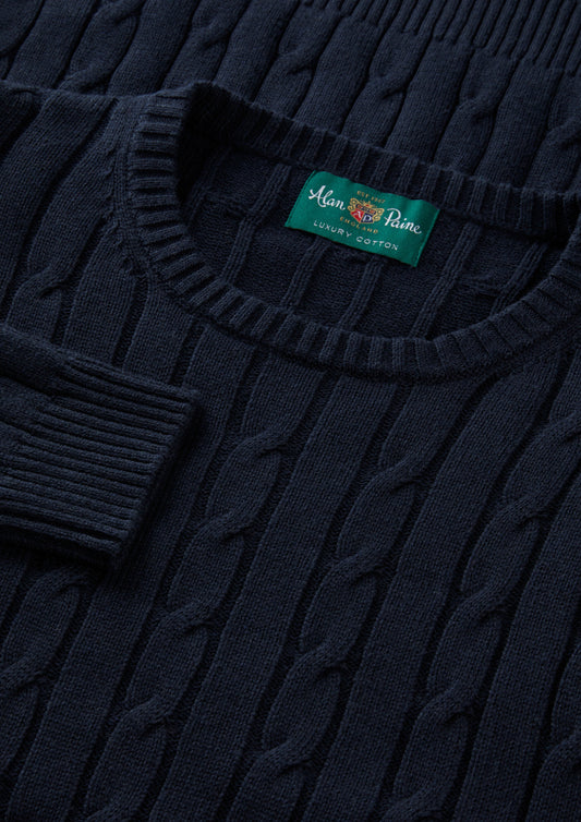 Men's Cotton Cashmere Crew Neck Jumper in Dark Navy