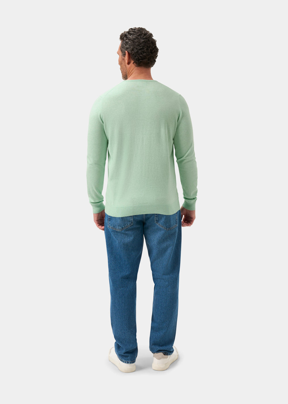 Men's Cotton Cashmere Crew Neck Jumper in Pale Green