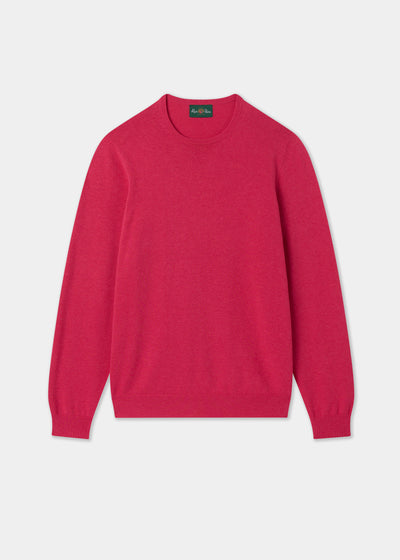 Men's Cotton Cashmere Crew Neck Jumper in Raspberry Red
