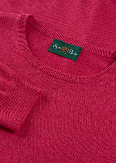 Men's Cotton Cashmere Crew Neck Jumper in Raspberry Red