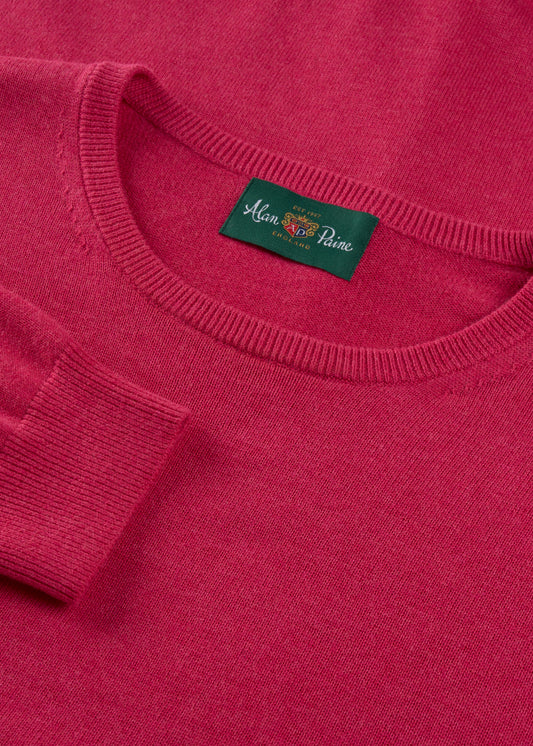 Men's Cotton Cashmere Crew Neck Jumper in Raspberry Red