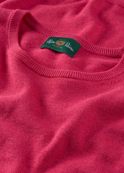 Men's Cotton Cashmere Crew Neck Jumper in Raspberry Red